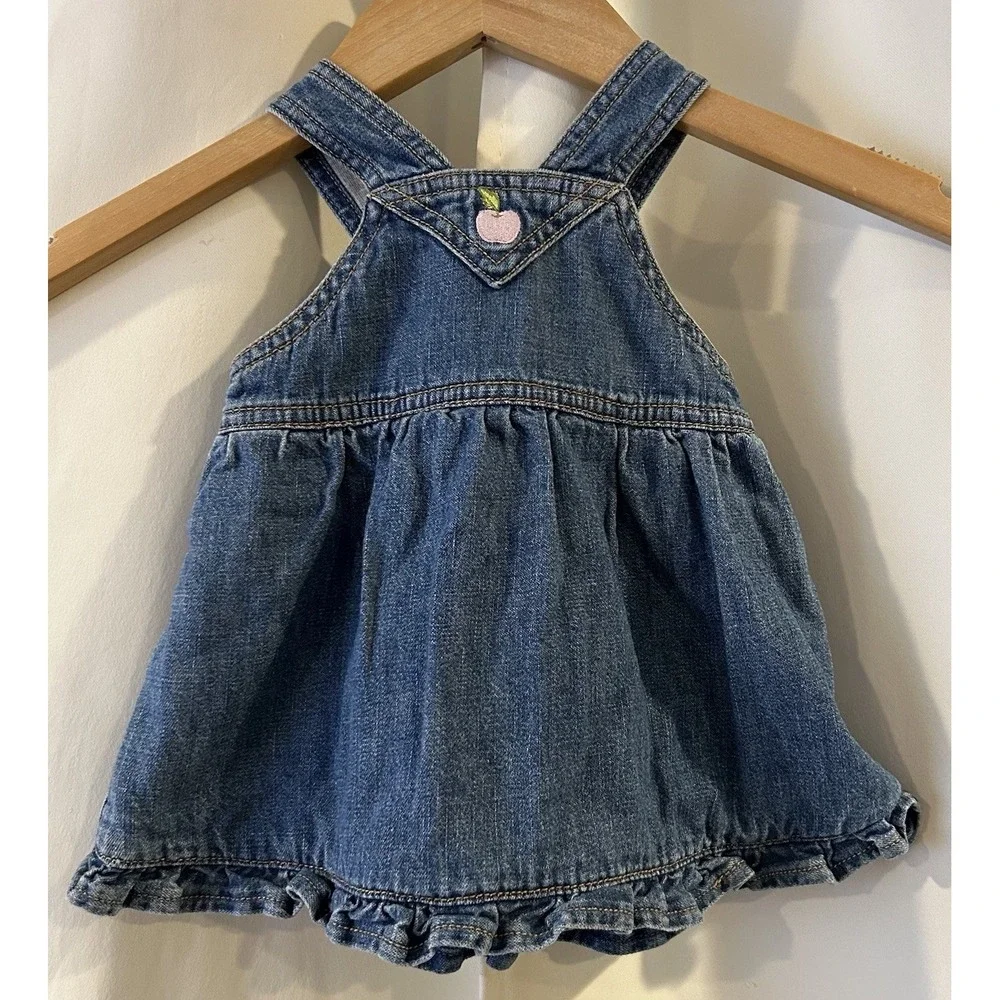 Vtg Winnie The Pooh Embroidered Denim Overalls Dress Sz 0-3 Months Y2K‎